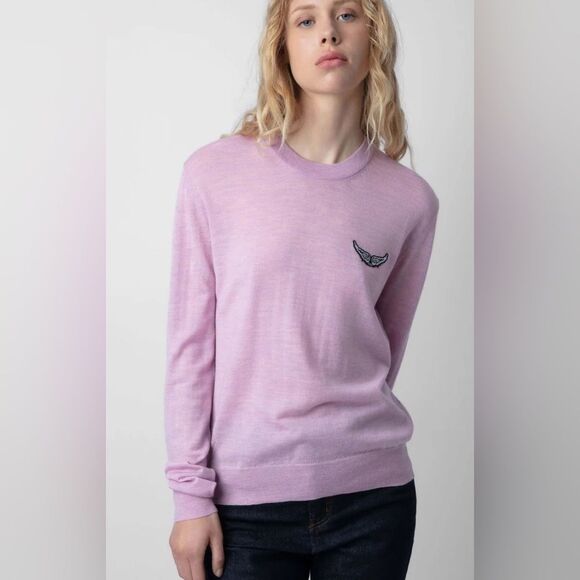 NWTs Zadig & Voltaire Life We Wings Merino Wool Crewneck Size Medium Soft Pink - Picture 3 of 12